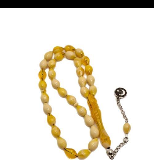 Beyazlı Sarı Renk Toz Kehribar Tesbih