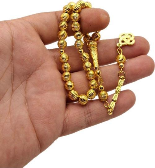 Küre Model Çizgili Altın Benzetme Metal Tesbih