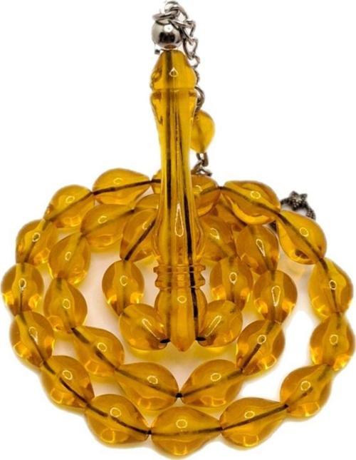 Koyu Sarı Renk Toz Kehribsr Tesbih