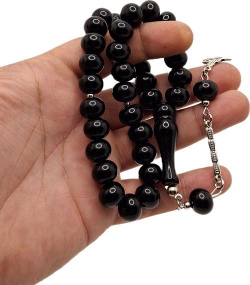 Siyah Yassı Model Toz Kehribar Tesbih