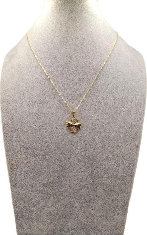 Altın Renk Taşlı 4 Yapraklı Yonca Kolye