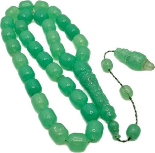 Fosforlu Yeşil İmame İşlemeli Toz Kehribar Tesbih