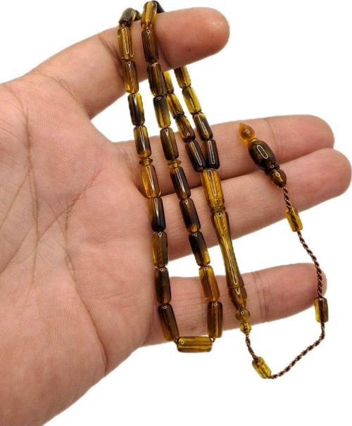 Sarı Siyah Kesme Kesim Toz Kehribar Tesbih