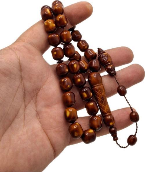 Kahverengi İmame İşlemeli Toz Kehribar Tesbih