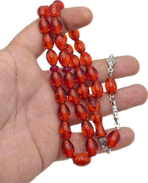 Turuncu Renk Beyzi Kesim Ateş Kehribar Tesbih