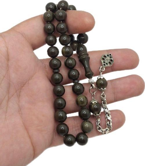 Yeşil Küre Kesim Sıkma Kehribar Tesbih