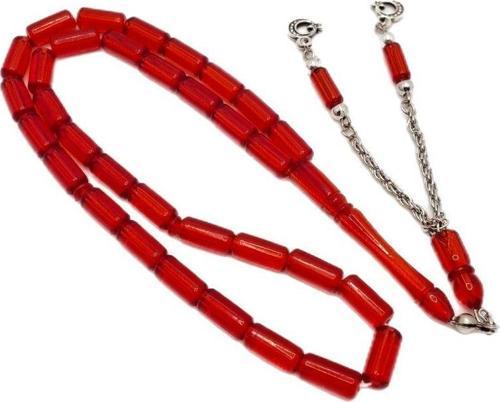 Kesme Kesim Kırmızı Toz Kehribar Tesbih