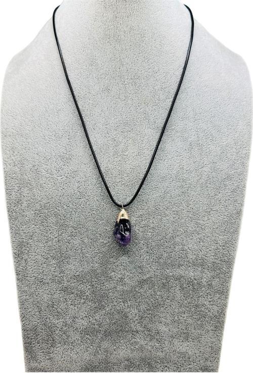 Metal Çerçeveli Ametist Kırık Model Doğal Taş Kolye