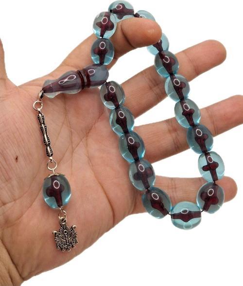 Turkuaz Fıçı Kesim Maskot Toz Kehribar Tesbih