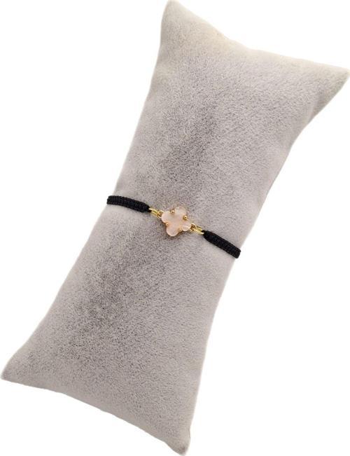 Sedefli Yonca Model Siyah Makrome Örgü Bileklik