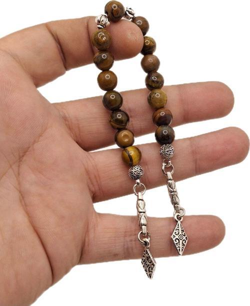 Gümüş Renk Kombinli Doğal Kaplan Gözü Taşı Zaza Tesbih