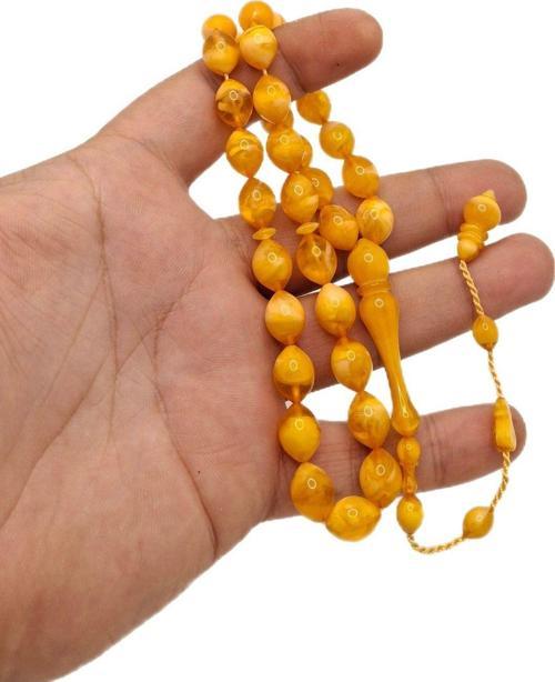 Sarı Özel Lüks Model Toz Kehribar Tesbih