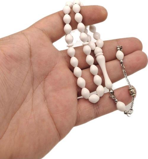 Beyzi Kesim Beyaz Toz Kehribar Tesbih