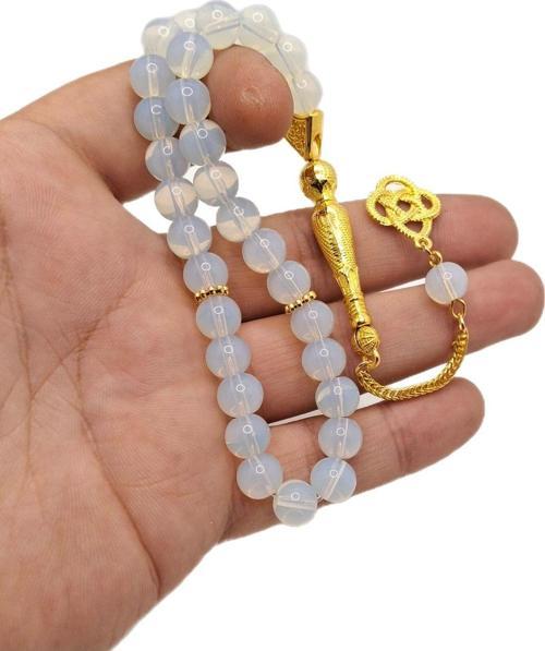 Altın Renk Kombinli Özel Model Doğal Ay Taşı Tesbih