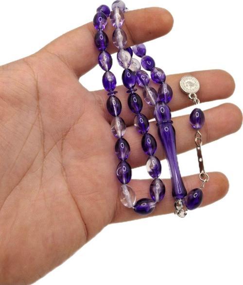 Mor Şeffaf Beyzi Kesim Toz Kehribar Tesbih