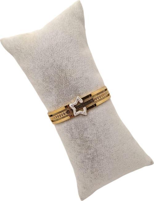 Altın Renk Taşlı Yıldız Model Çelik Kelepçe Bileklik