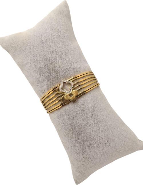 Altın Renk Taşlı Yonca Model Çelik Kelepçe Bileklik