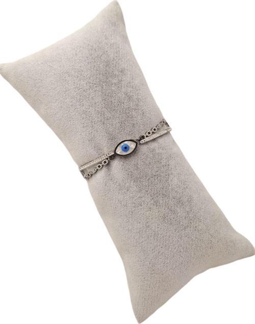 Gümüş Renk Taşlı Nazar Boncuğu Model Çelik Kelepçe Bileklik