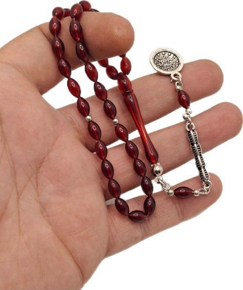 Kırmızı Renk Küçük Arpa Kesim Toz Kehribar Tesbih