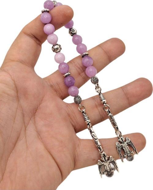 Mor Renk Doğal Taş Akik 15Li Zaza Tesbih