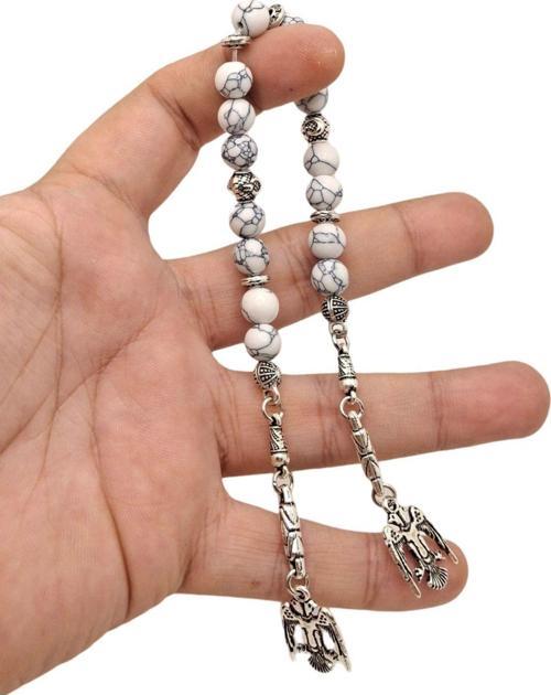 Beyaz Renk 15 Li Zaza Model Havlit Doğal Taş Tesbih