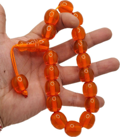 Büyük Boy Özel Model Turuncu Renk Efe Maskot Toz Kehribar Tesbih