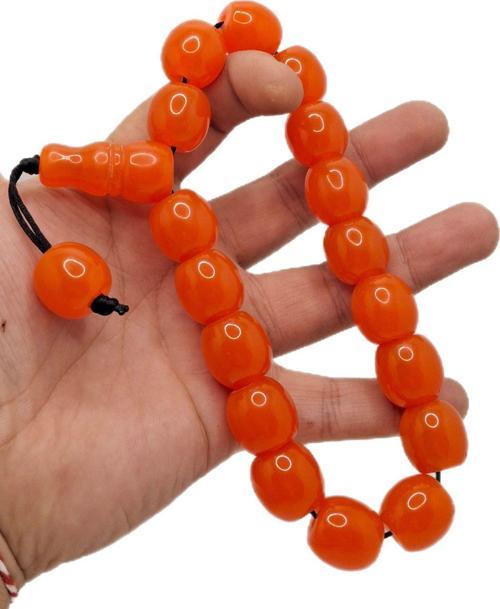 Büyük Boy Özel Model Somon Turuncu Renk Efe Maskot Toz Kehribar Tesbih