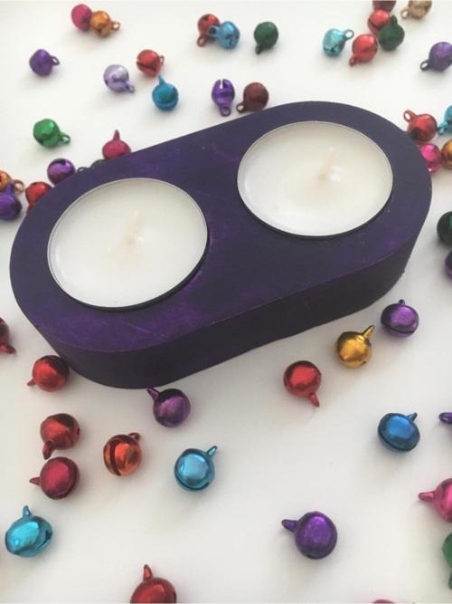 El Yapımı %100 Beton Tealight Beton Mumluk - Mor - 4 Saat Yanma Süreli Mumlar