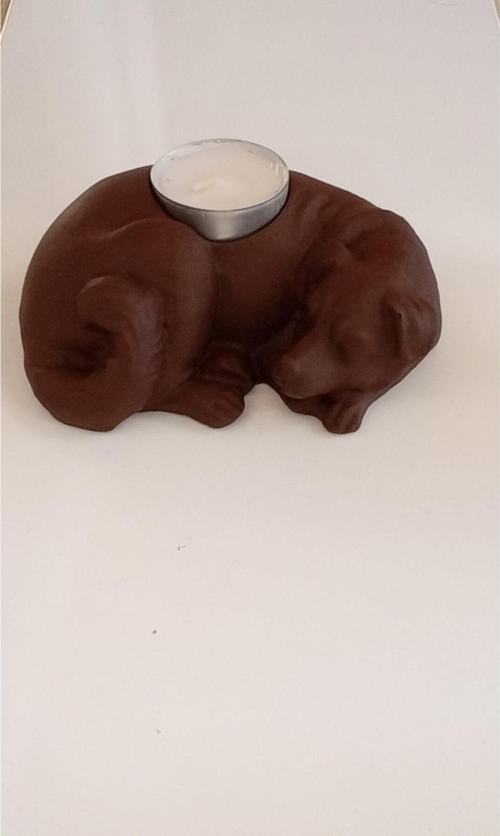Köpek Tealight Mumluk  - Kahverengi