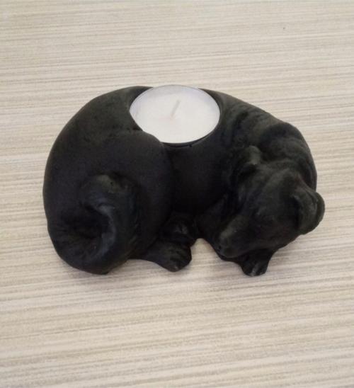 Köpek Tealight Mumluk - Mum Hediyeli - Siyah