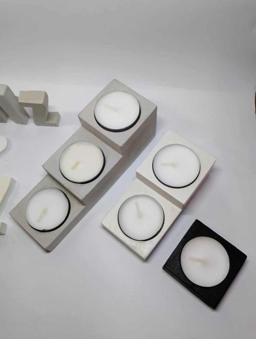 Merdiven Tealight Mumluk - 3'Lü (3'Lü Merdiven - 2'Li Merdiven - Tekli) Gri - Beyaz - Siyah