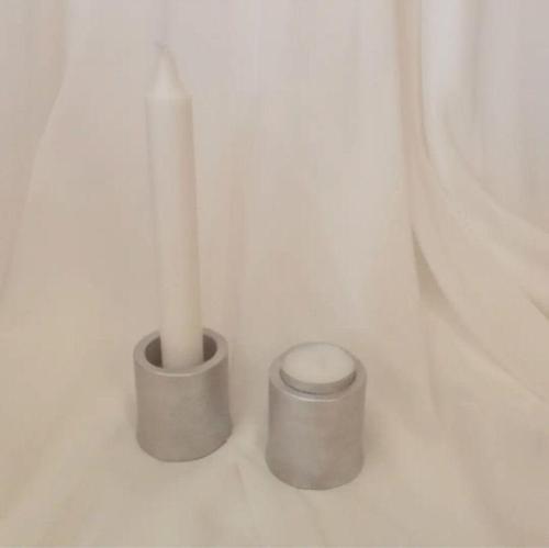 %100 Beton - 2Li Şamdan Ve Tealight Uyumlu Mumluk - Metalik