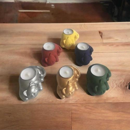 %100 Beton - 6’Lı Kedi Tealight Mumluk - Mum Hediyeli - Çok Renkli
