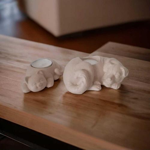%100 Beton - Dekoratif Kedi & Köpek Tealight Mumluk - Sütlü Kahve - Mumlar Hediyedir