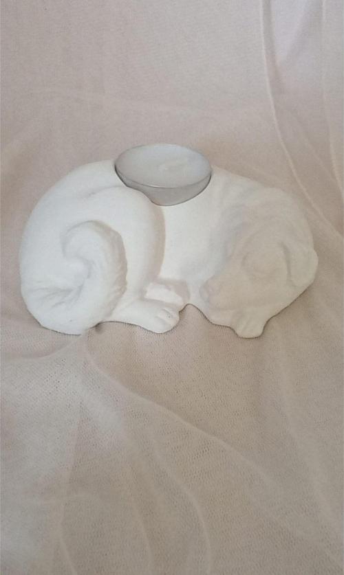 %100 Beton - Köpek Tealight Mumluk - Mum Hediyeli - Beyaz