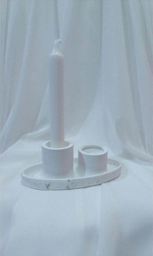 %100 Beton - Şamdan Ve Tealight Mum Uyumlu Mumluk - Mum Hediyeli - Beyaz