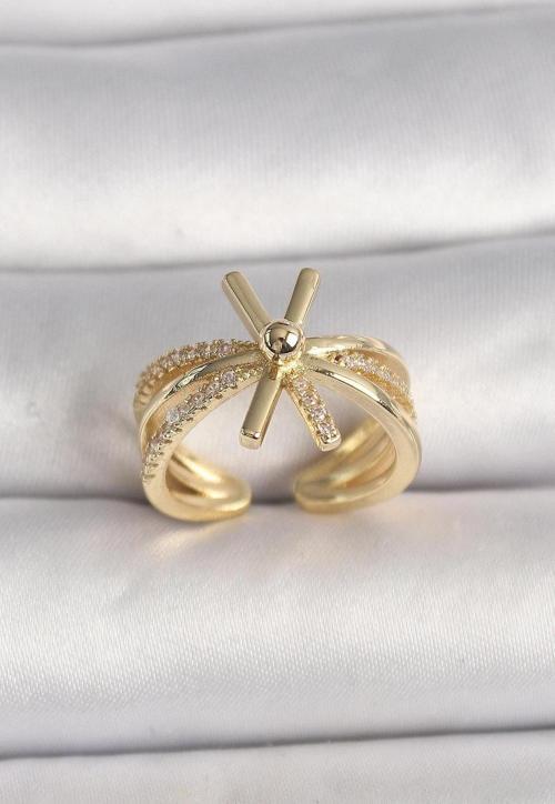 Pirinç Gold Renk Ayarlanabilir Ziron Taşlı Kadın Yüzük - EBJ250207W31151