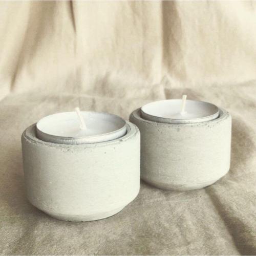 %100 Beton 2Li Tealight Mumluk - Mumlar Hediyedir - Naturel