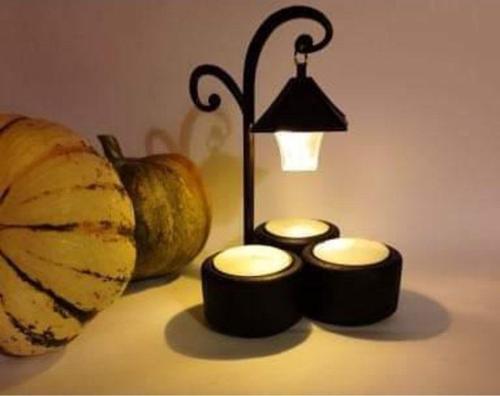 %100 Beton 3Lü Tealight Mumluk - Siyah - Mumlar Dahildir