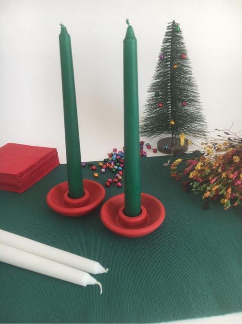 2’Li Şamdan Mumluk - 2 Mum Hediyeli - Kırmızı - Yılbaşı
