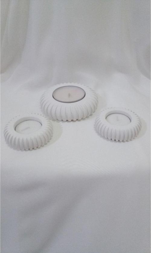 3Lü %100 Beton Tealight Mumluk - Mum  Beyaz