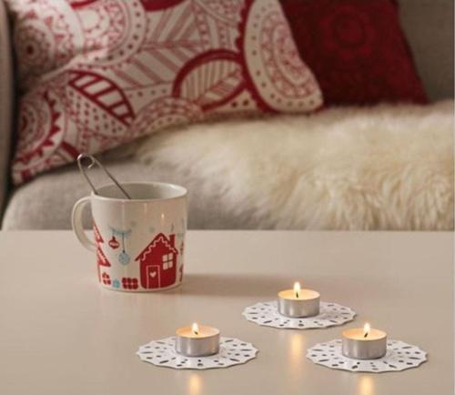 3Lü Tealight Mumluk - Çelik, Polyester Kaplama - Beyaz - 10 Cm