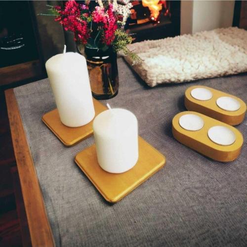4Lü Mumluk Seti - Mumlar Dahil - Altın Sarısı - Silindir - Tealight
