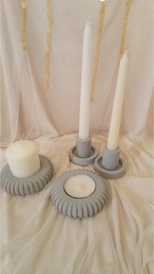Beton 4'Lü Takım. Tealight-Silindir-Şamdan Mumlar Hediyedir