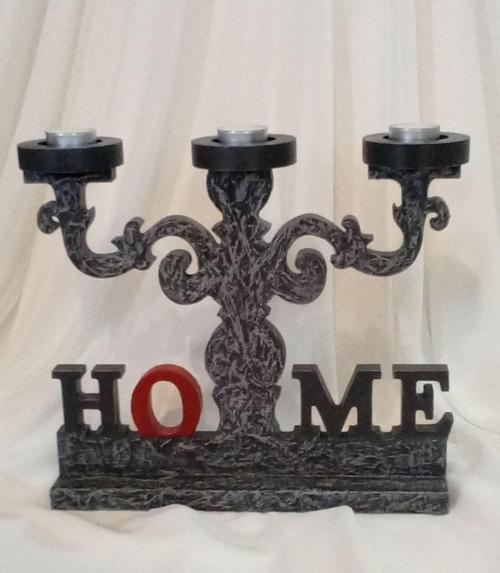 Home Yazılı Tealight Mumluk - Mdf Üzerine Özel Boyama - Antrasit - Mumlar Dahildir