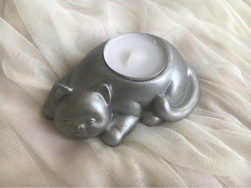 Kedi Tealight Mumluk- Mum Hediyeli