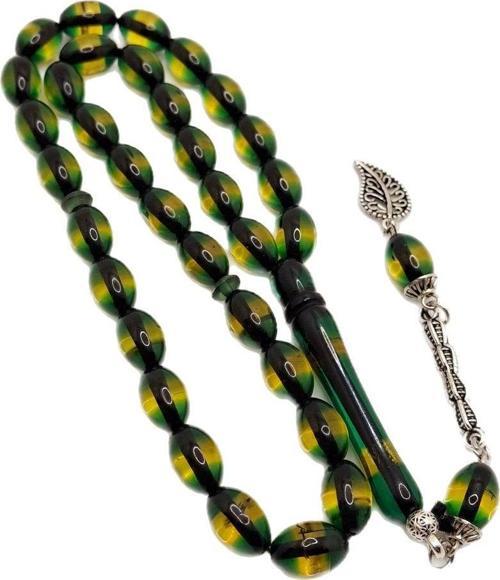Yeşil Sarı Sürmeli Toz Kehribar Tesbih
