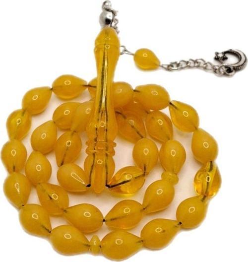 Sarı Hardal Renk Toz Kehribar Tesbih