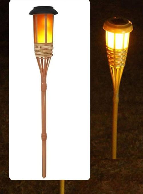 Gerçek Bambu Bahçe Aydınlatma Su Geçirmez Solar Bahçe Lambası Alev Efektli 60 Cm