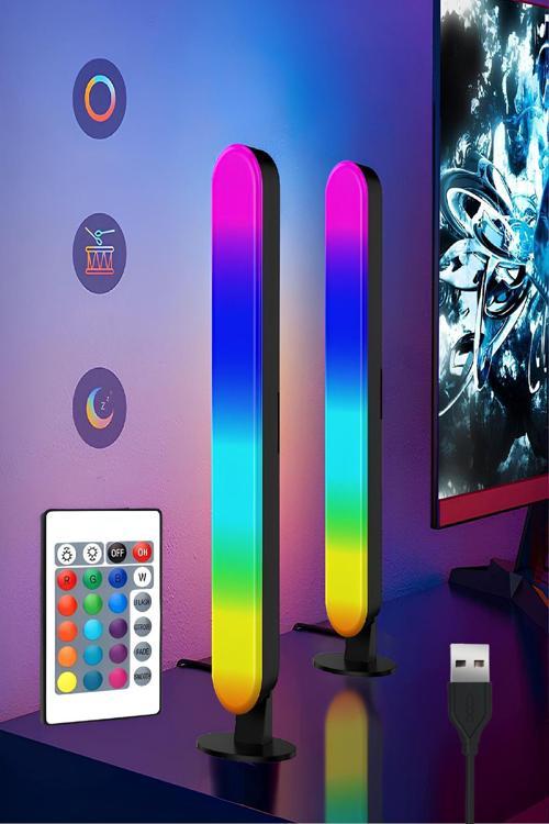 Masa Üstü Kumandalı 2'Li Rgb Led Işık Bar Yatak Ve Dikey 4 Farklı Mod 16 Renk Ambiyans Lamba Usb